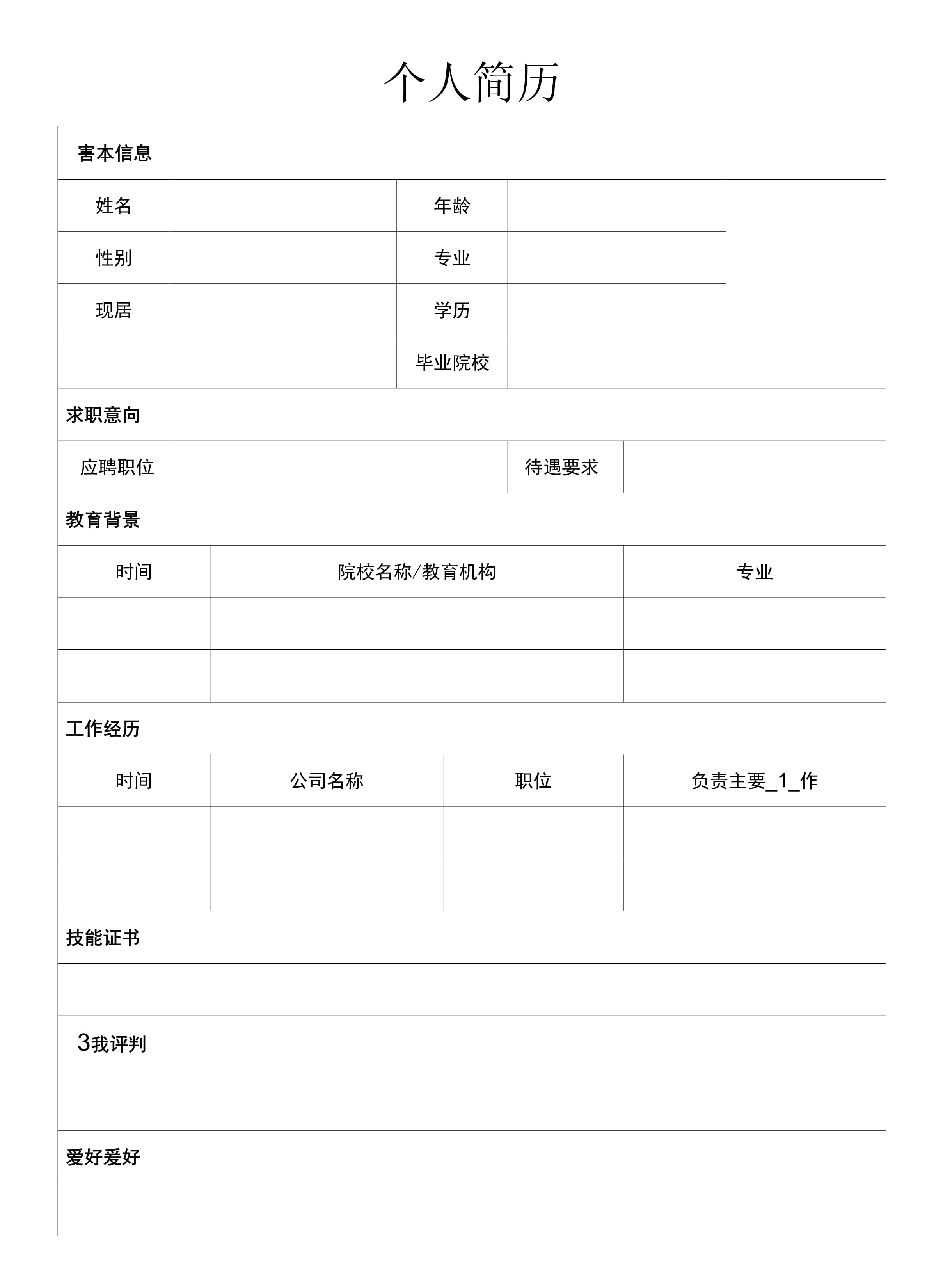 空白个人简历表格模板免费下载的简单介绍